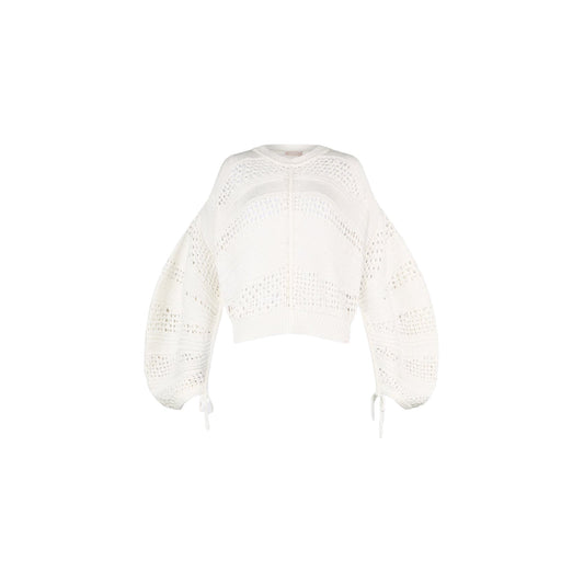Maglia Donna in crochet traforato Bianco