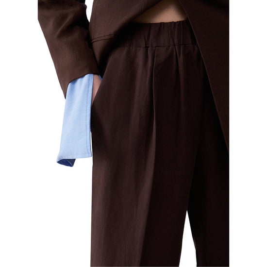 Pantalone con cinta elastica in misto lino in marrone
