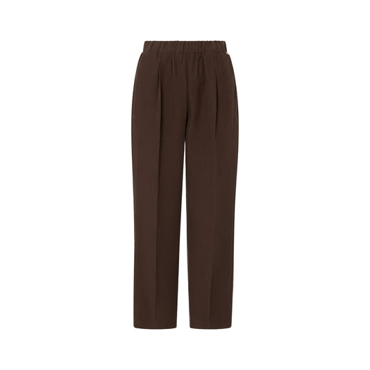 Pantalone con cinta elastica in misto lino in marrone