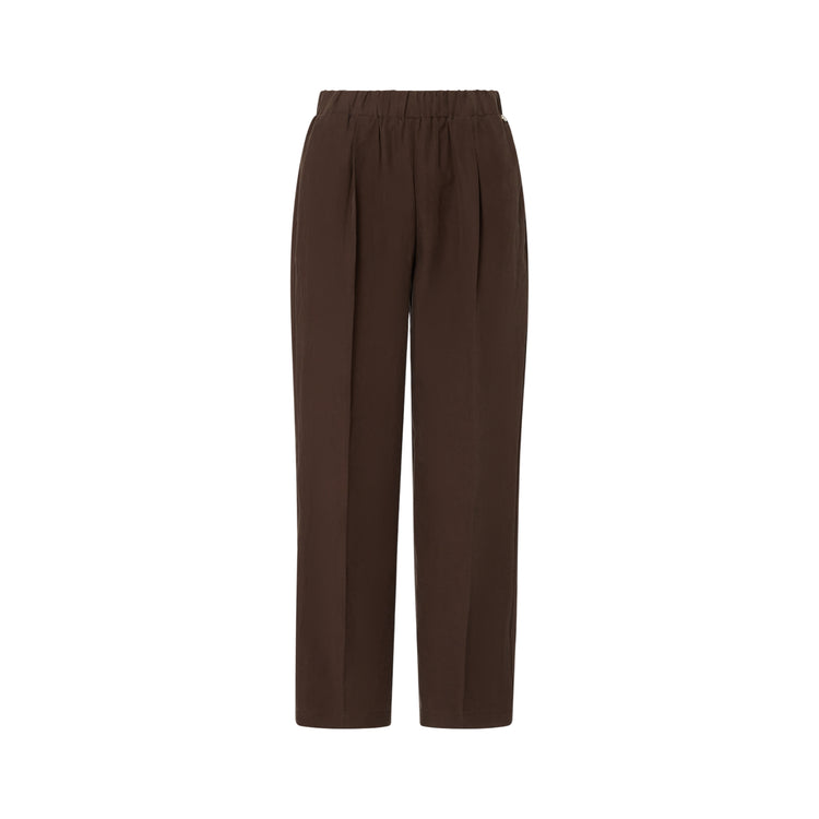 Pantalone con cinta elastica in misto lino in marrone