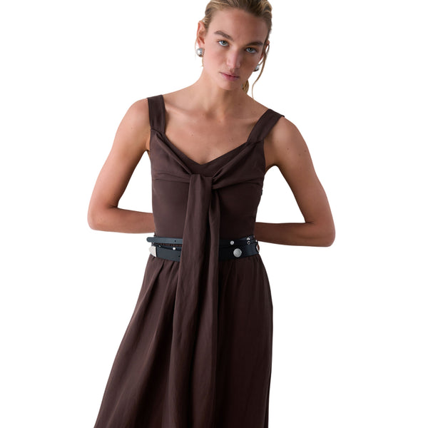 Abito lungo Donna Marrone Misto Lino