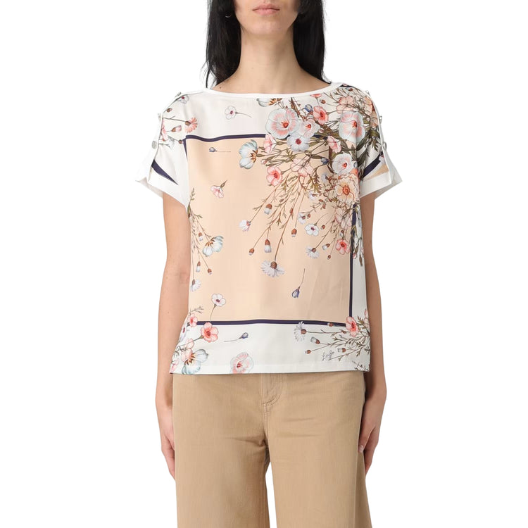 T-shirt Donna floreale, con maniche corte a girocollo