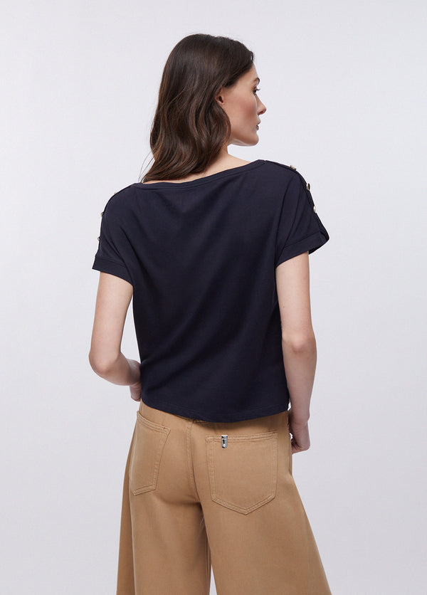 T-shirt floreale donna con inserto in twill stampato - retro
