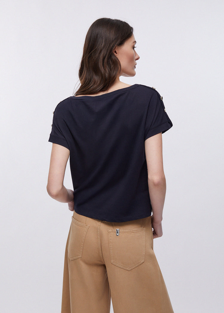 T-shirt floreale donna con inserto in twill stampato - retro