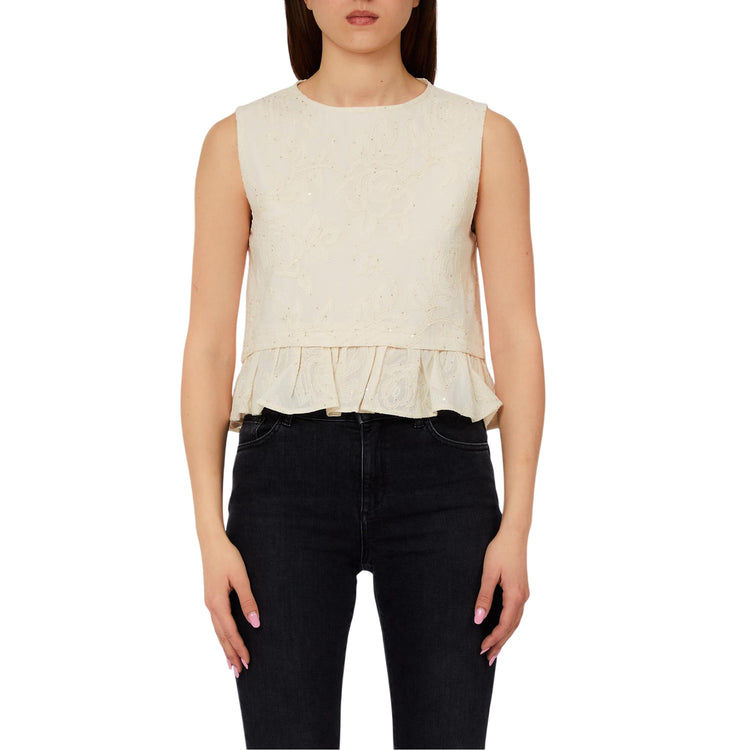 Blusa Donna con volant al fondo Beige