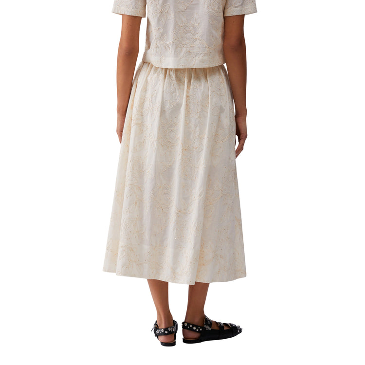 Gonna da donna in cotone mussola con ricami in bianco