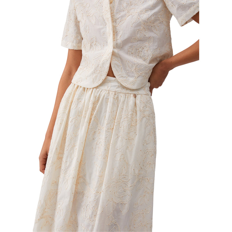 Gonna da donna in cotone mussola con ricami in bianco