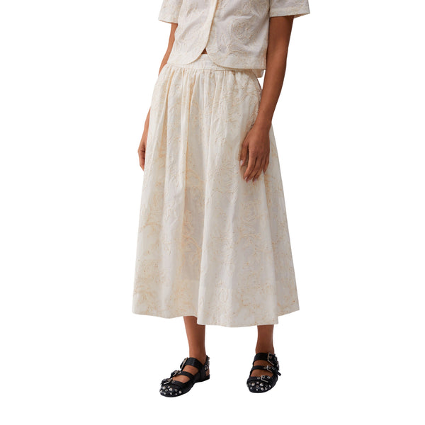Gonna da donna in cotone mussola con ricami in bianco