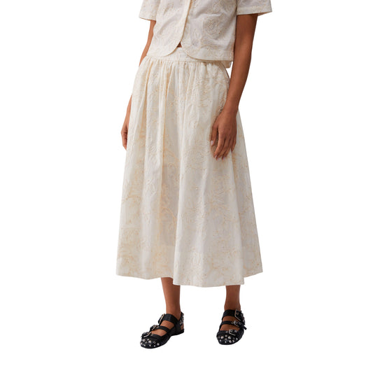 Gonna da donna in cotone mussola con ricami in bianco