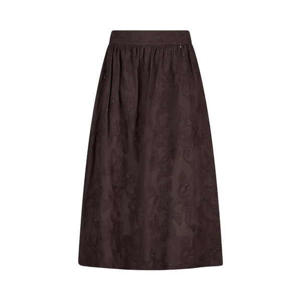 Gonna da donna in mussola di cotone con ricami in marrone