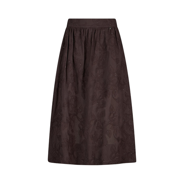 Gonna da donna in mussola di cotone con ricami in marrone