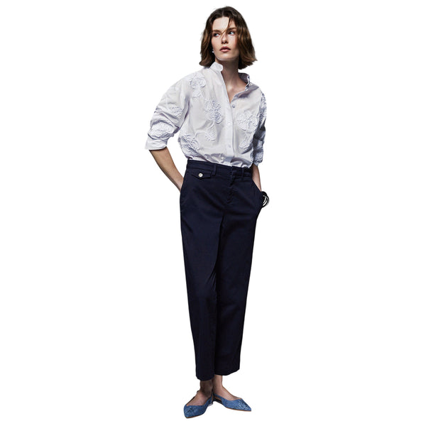 Pantaloni chino blu in raso stretch