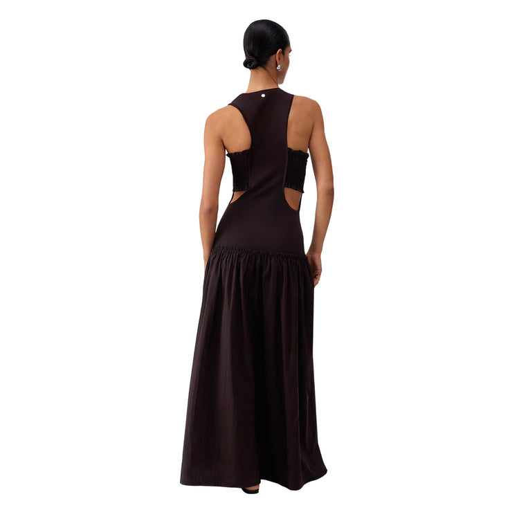 Abito lungo da donna con cut out in marrone