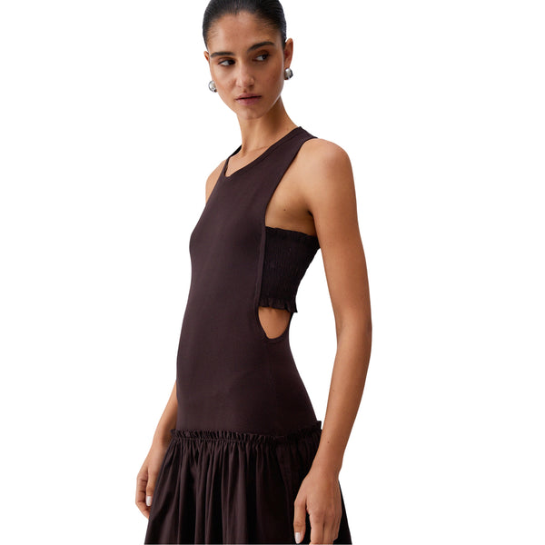 Abito lungo da donna con cut out in marrone
