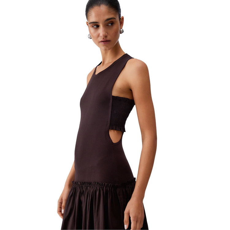 Abito lungo da donna con cut out in marrone