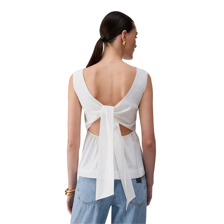 Top Donna con fiocco sul retro Bianco modella retro