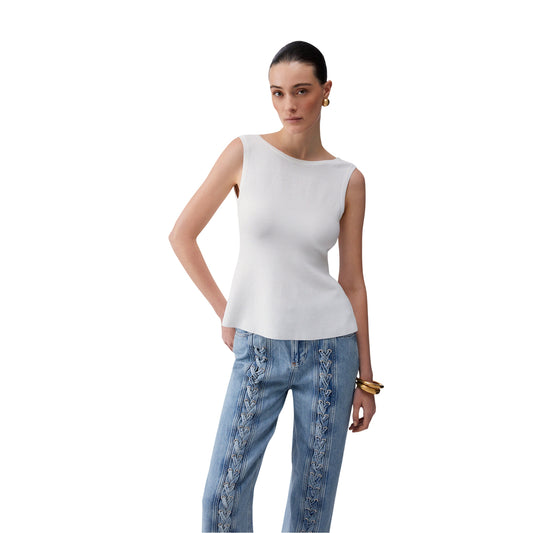Top Donna con fiocco sul retro Bianco modella frontale