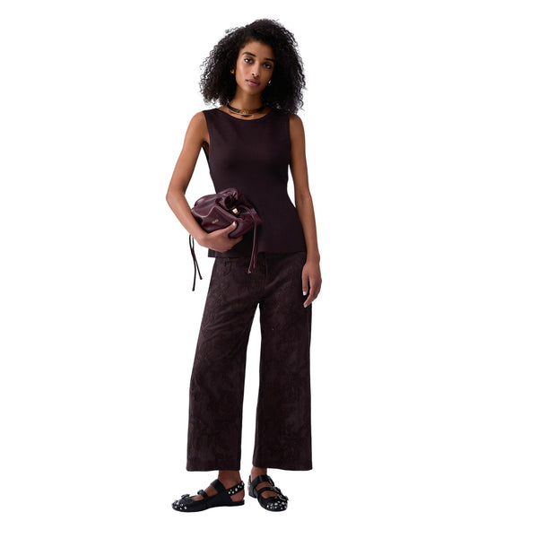Top da donna con fiocco posteriore in marrone