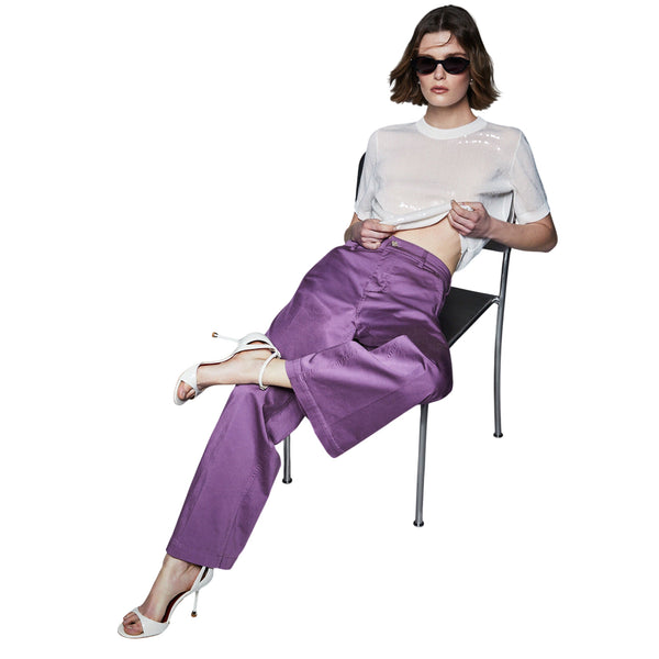 Pantaloni flare a vita alta viola 