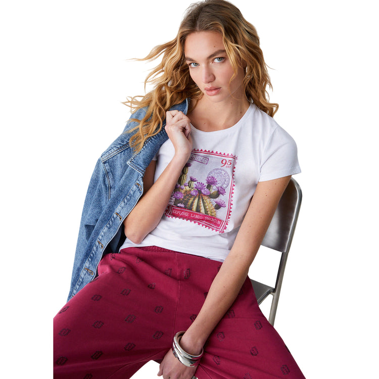 T-shirt bianca con stampa con cactus