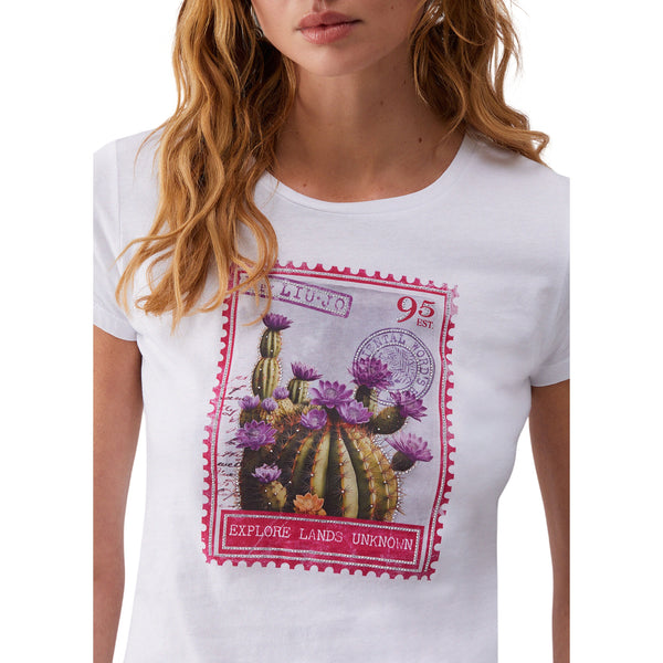 T-shirt bianca con stampa con cactus