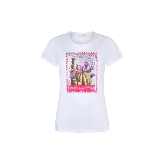 T-shirt bianca con stampa con cactus