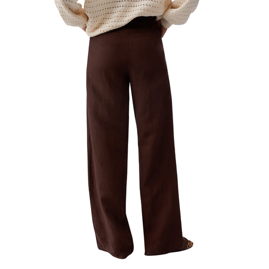 Pantaloni Marroni Donna Misto Lino