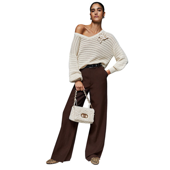 Pantaloni Marroni Donna Misto Lino