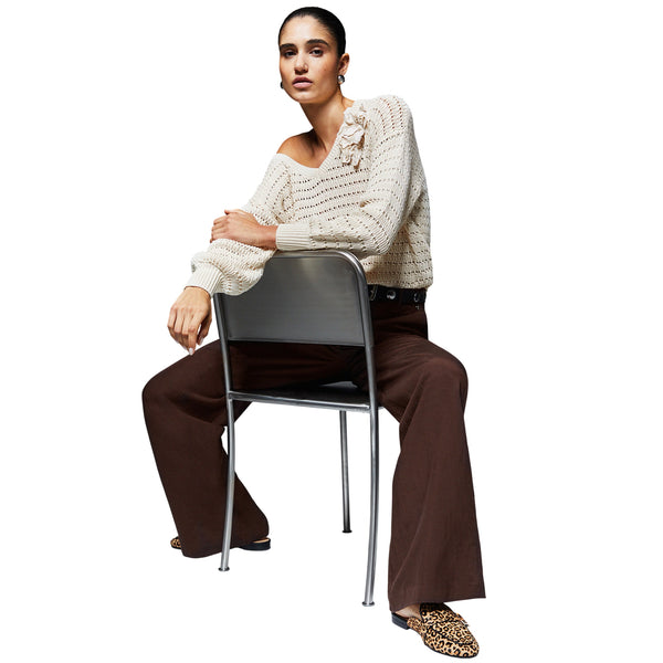 Pantaloni Marroni Donna Misto Lino