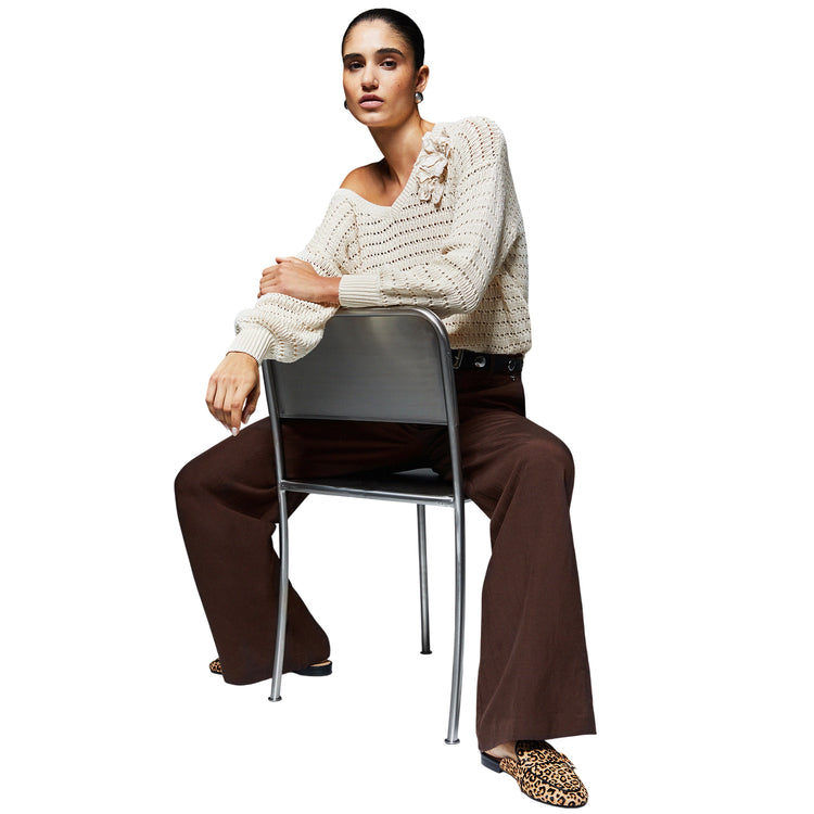 Pantaloni Marroni Donna Misto Lino