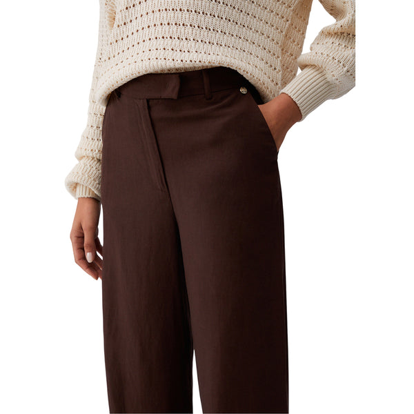 Pantaloni Marroni Donna Misto Lino