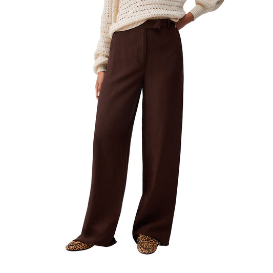 Pantaloni Marroni Donna Misto Lino