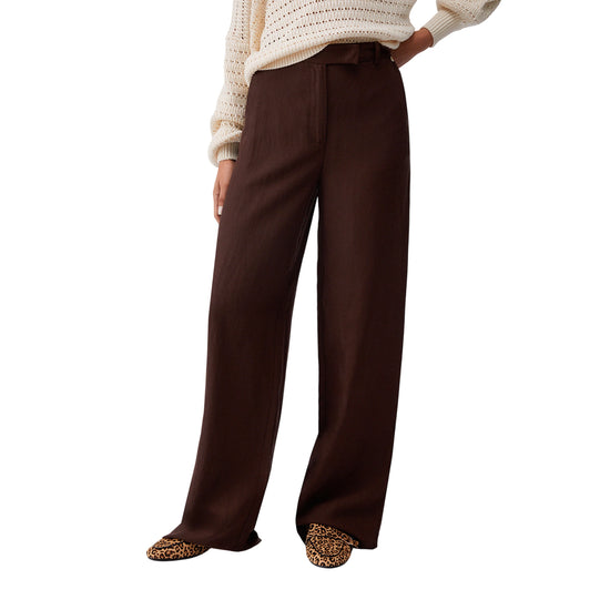 Pantaloni Marroni Donna Misto Lino