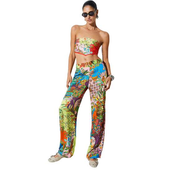 Pantalone lungo donna con stampa multicolore