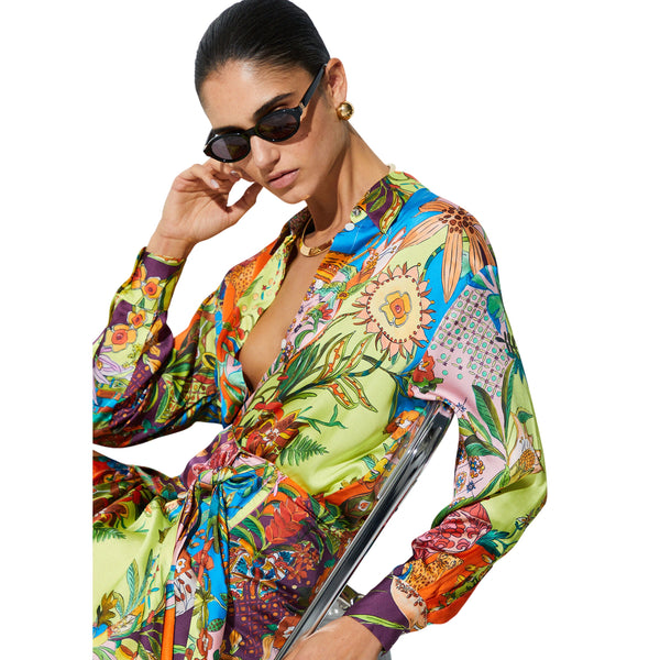 Camicia con stampa multicolore all-over 