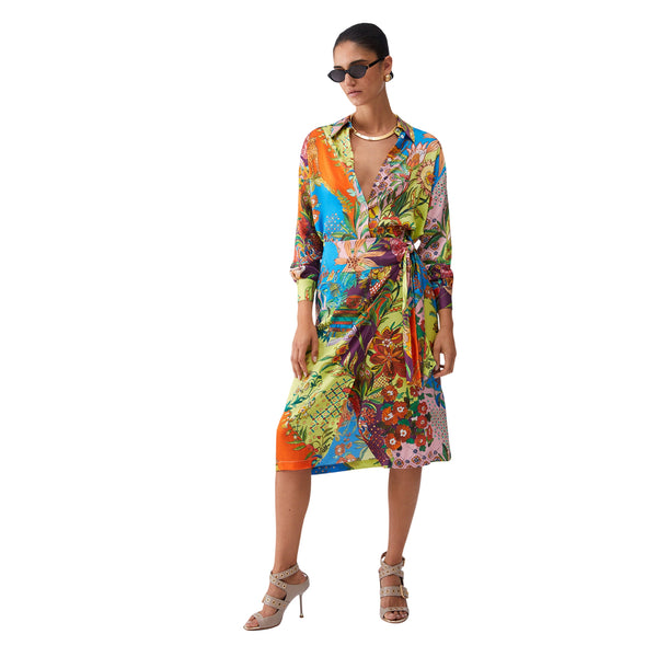 Camicia con stampa multicolore all-over 