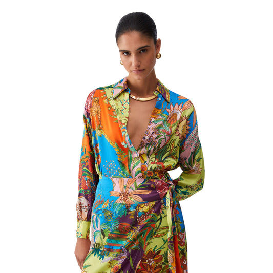 Camicia con stampa multicolore all-over 