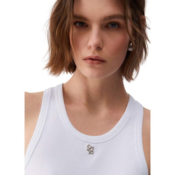 Top a coste bianco con mini logo 