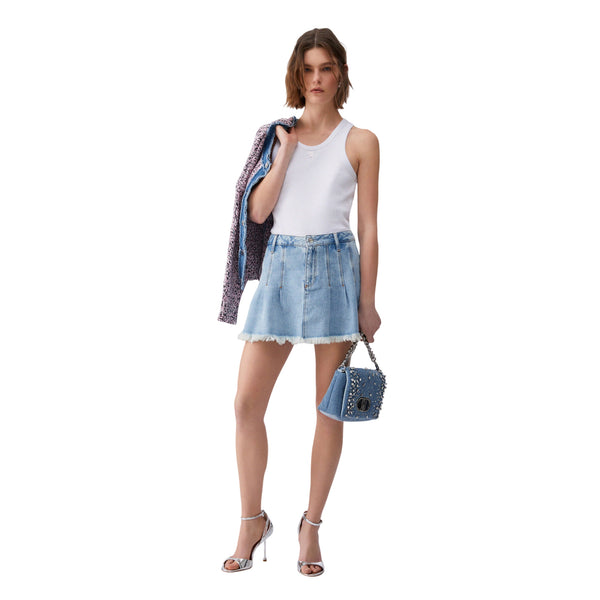 Top a coste bianco con mini logo 