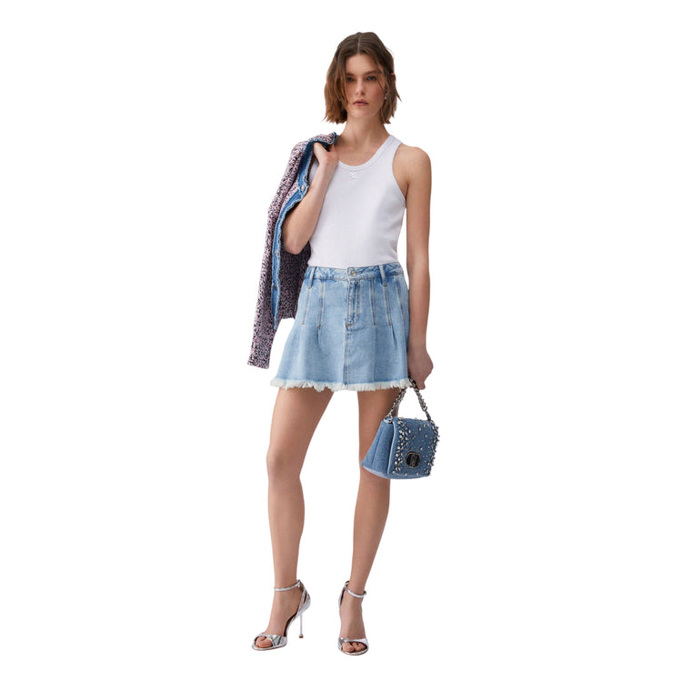 Top a coste bianco con mini logo 