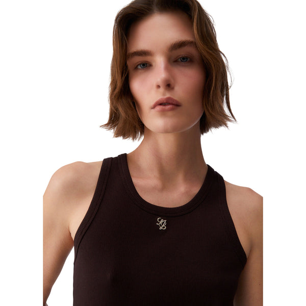 Top marrone scuro a coste