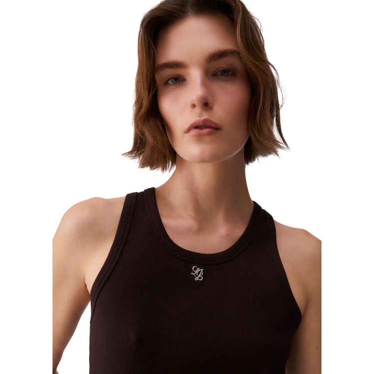 Top marrone scuro a coste