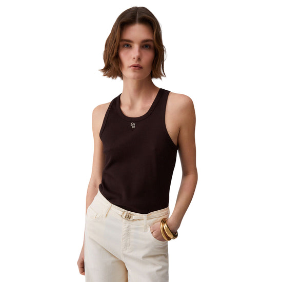 Top marrone scuro a coste