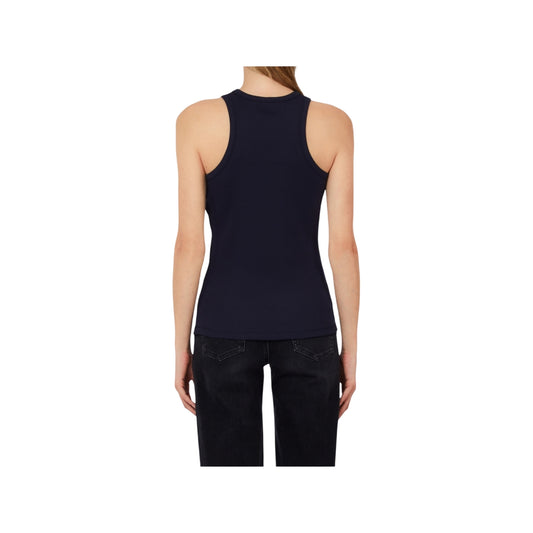 Canottiera blu a costine con logo metallico