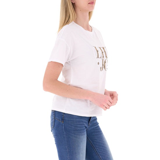 T-shirt bianca con cuore e lettering con brillantini
