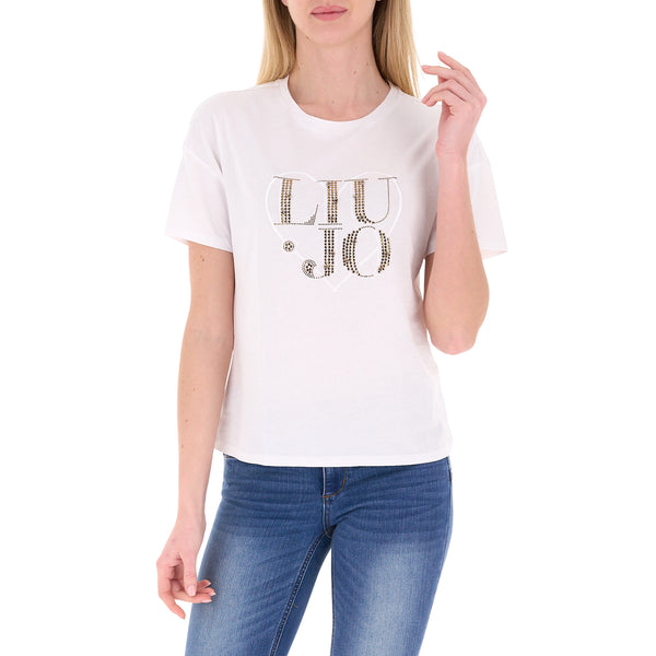 T-shirt bianca con cuore e lettering con brillantini