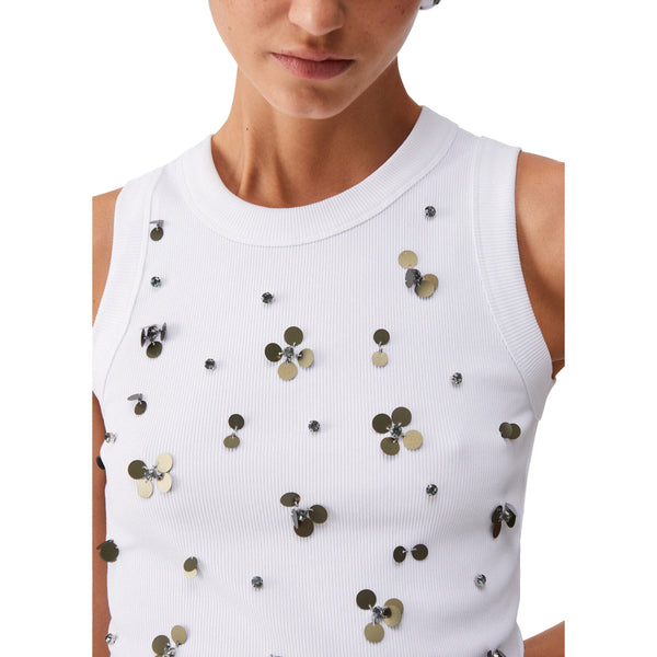 Top bianco con applicazioni dorate