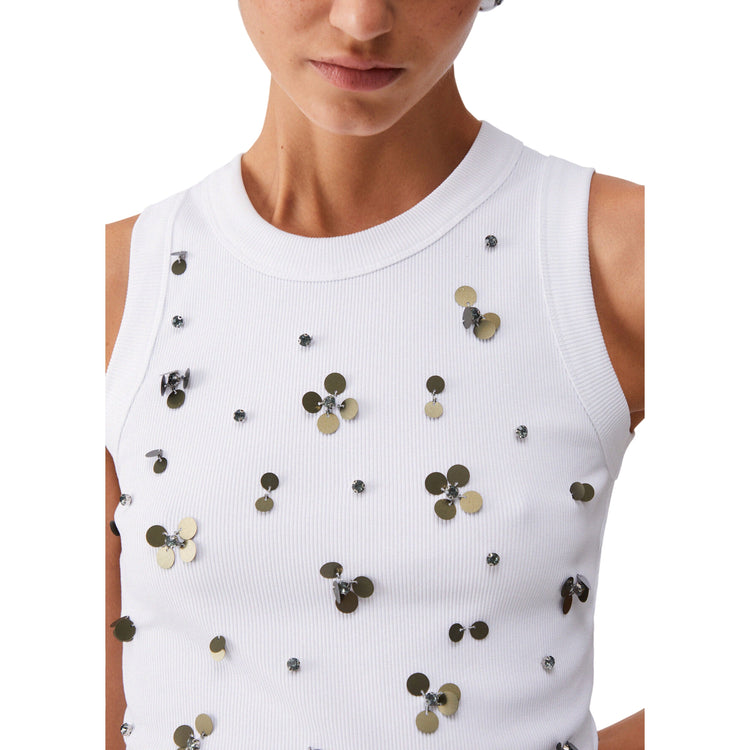 Top bianco con applicazioni dorate