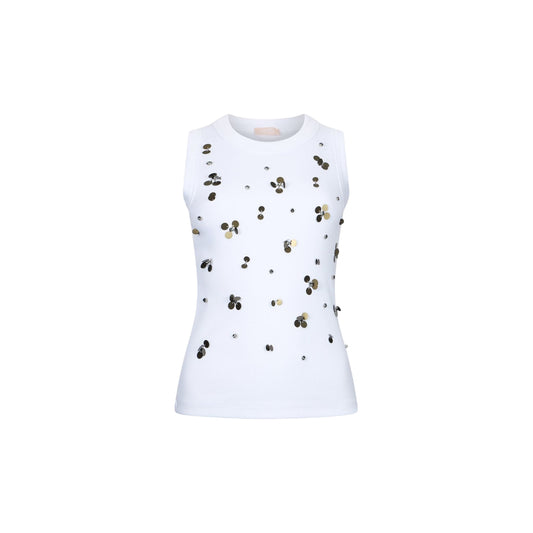 Top bianco con applicazioni dorate