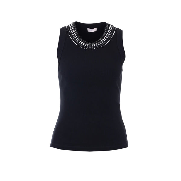 Canottiera nera con borchie bianche e nere